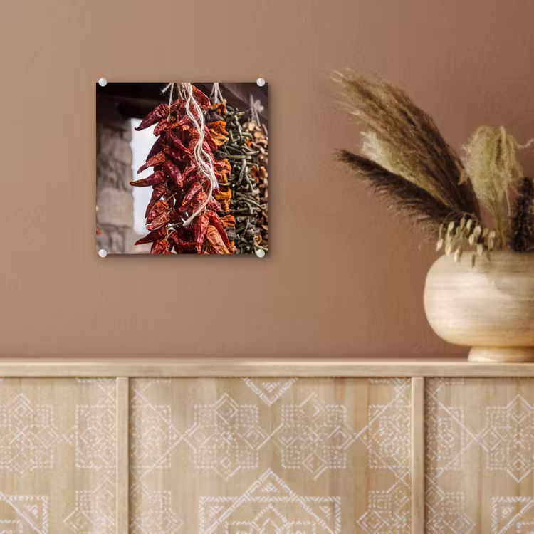 Glas schilderij - Rode pepers - Eten — 6