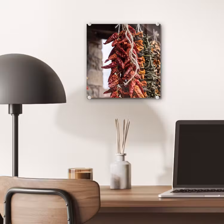 Glas schilderij - Rode pepers - Eten — 7