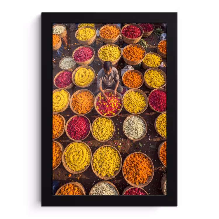 Poster met lijst - Bloemen - Markt - Kleurrijk — 1