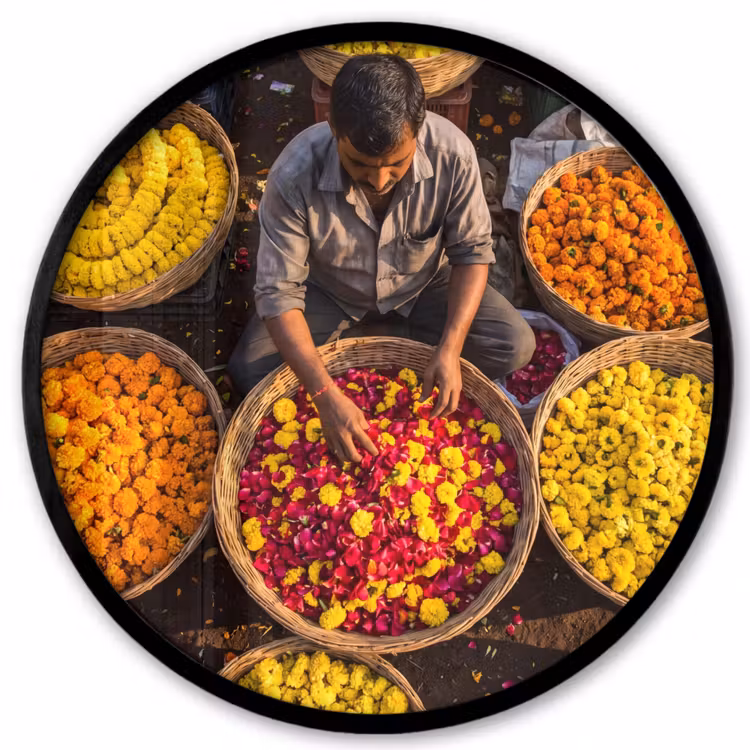 Ronde fotolijst - Bloemen - Markt - Kleurrijk — 1