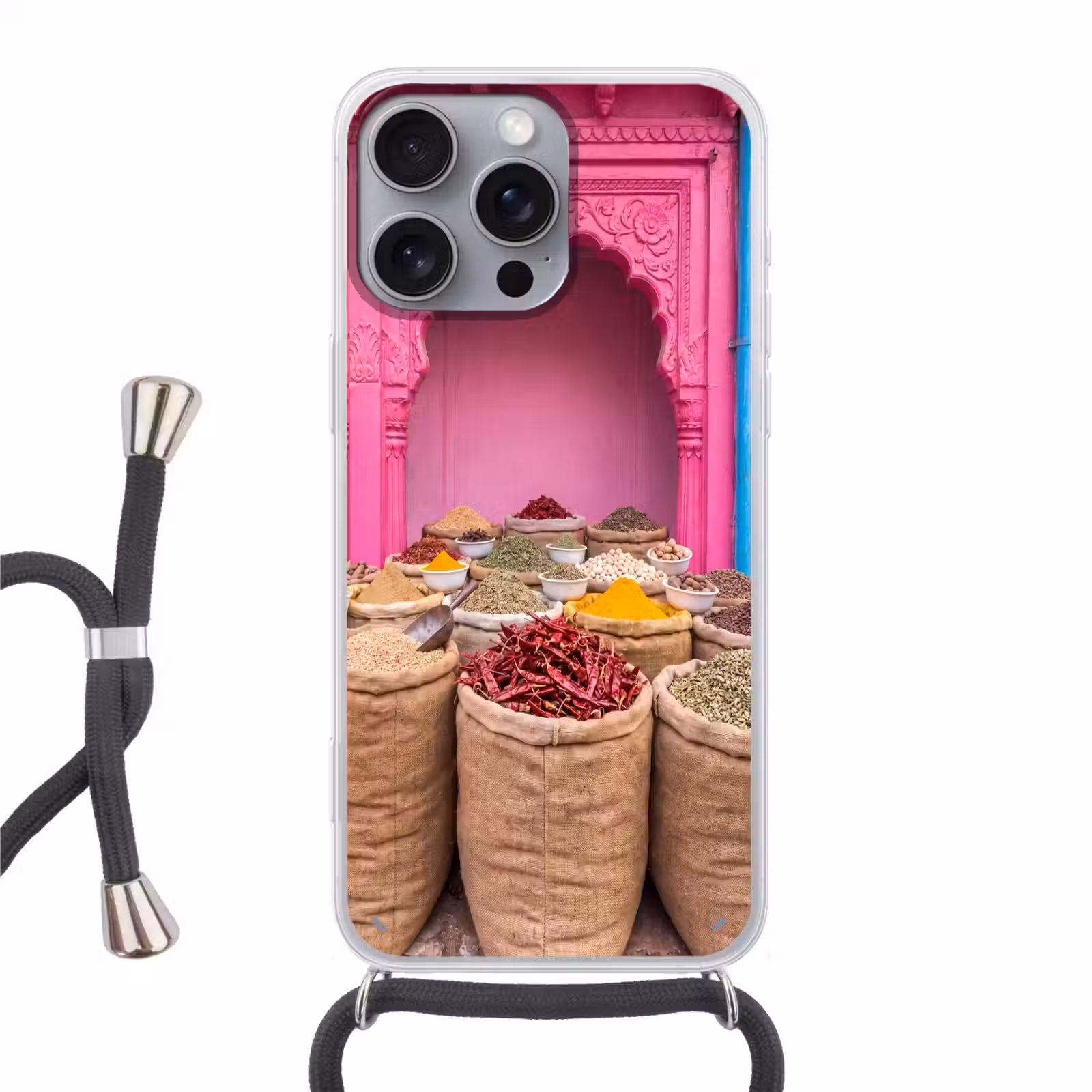Telefoonhoesje met koord - Kruiden - Markt - Roze — 1