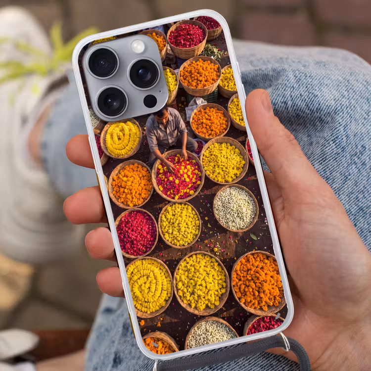 Telefoonhoesje met koord - Bloemen - Markt - Kleurrijk — 2