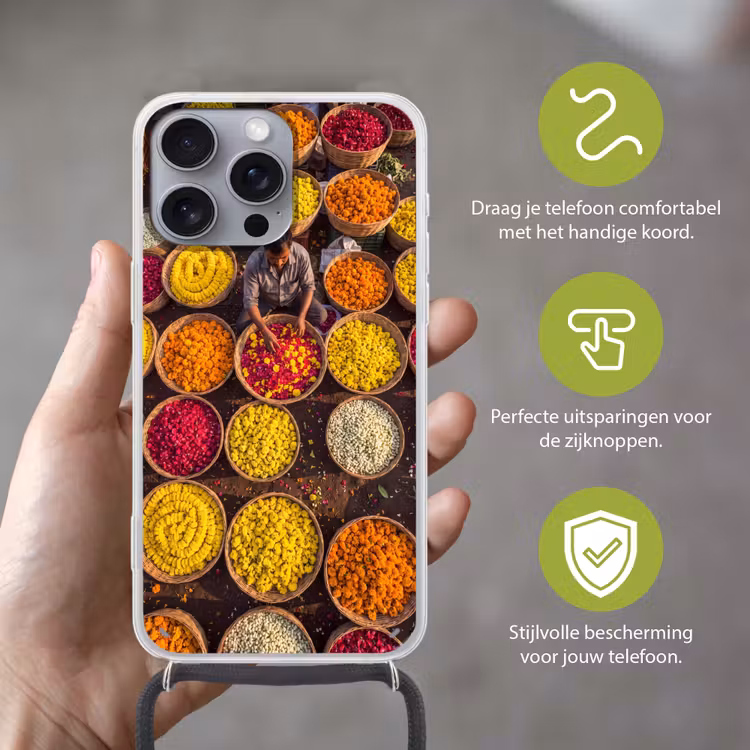 Telefoonhoesje met koord - Bloemen - Markt - Kleurrijk — 4