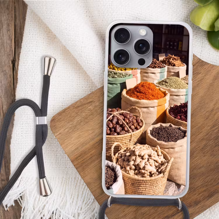 Telefoonhoesje met koord - Kruiden - Markt - Kleurrijk — 3