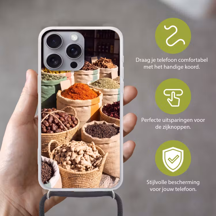 Telefoonhoesje met koord - Kruiden - Markt - Kleurrijk — 4