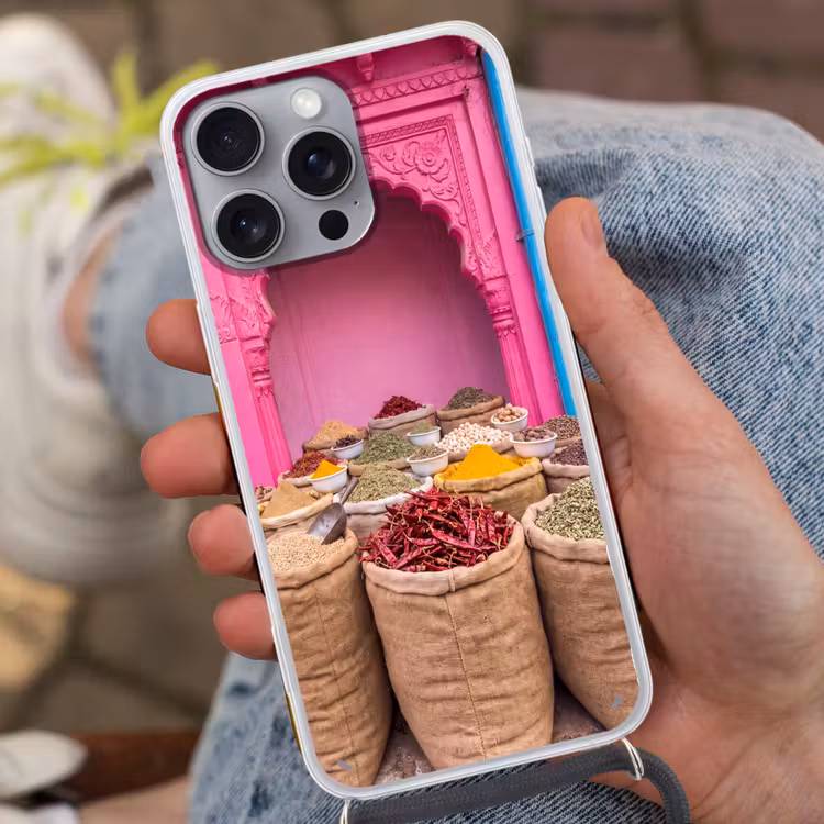 Telefoonhoesje met koord - Kruiden - Markt - Roze — 2