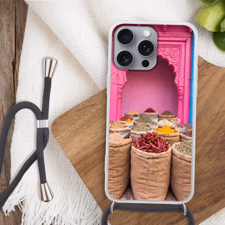 Telefoonhoesje met koord - Kruiden - Markt - Roze — 3