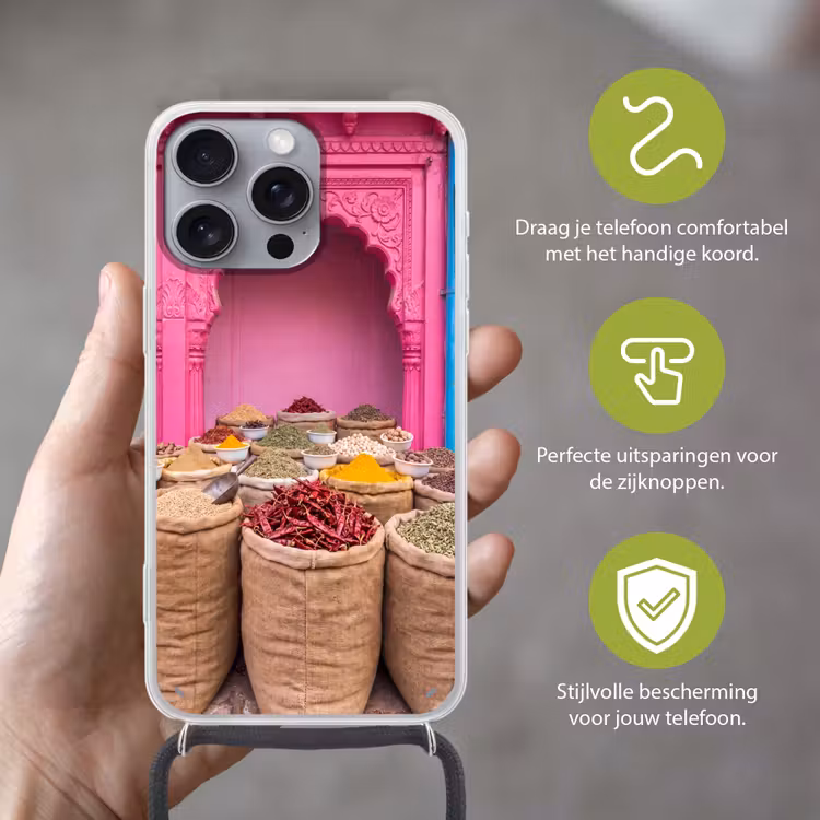Telefoonhoesje met koord - Kruiden - Markt - Roze — 4