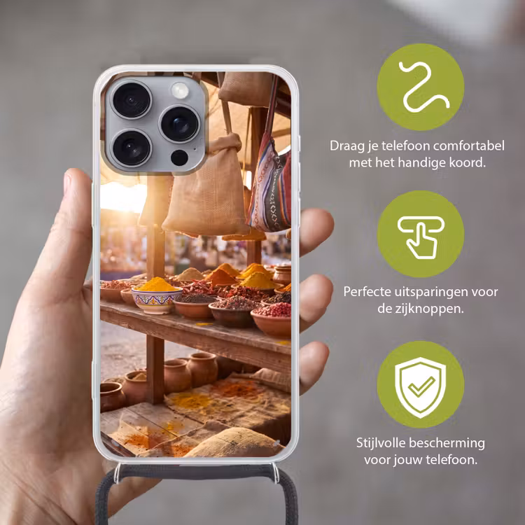 Telefoonhoesje met koord - Specerijen - Markt - Kleurrijk — 4