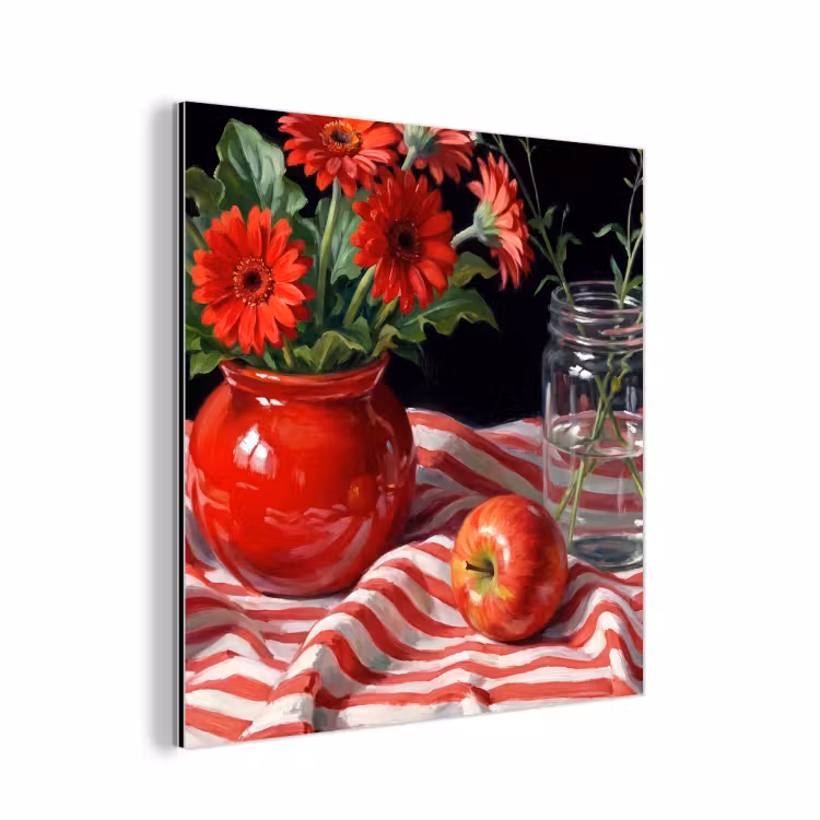 Aluminium schilderij - Rode bloemen - Vaas — 1