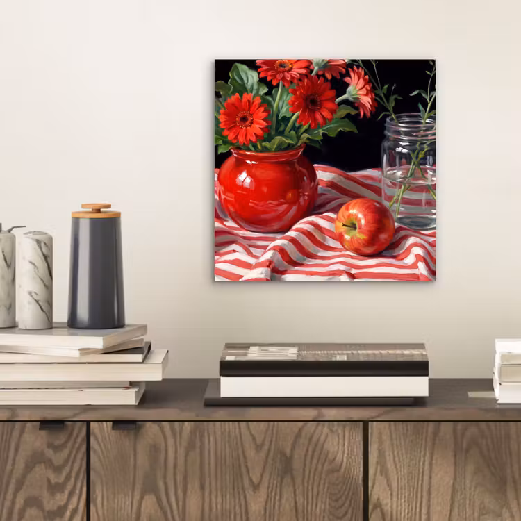 Aluminium schilderij - Rode bloemen - Vaas — 2