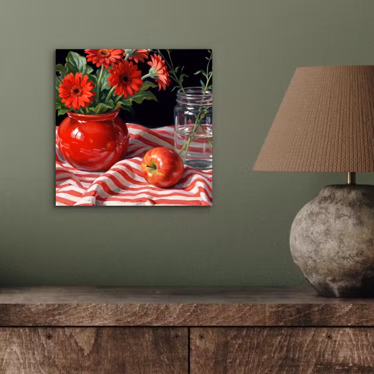 Aluminium schilderij - Rode bloemen - Vaas — 3