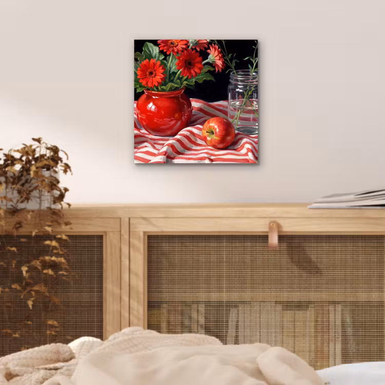 Aluminium schilderij - Rode bloemen - Vaas — 4