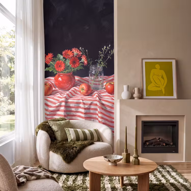 Behang - Rode bloemen - Vaas — 1