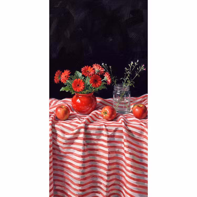 Behang - Rode bloemen - Vaas — 2