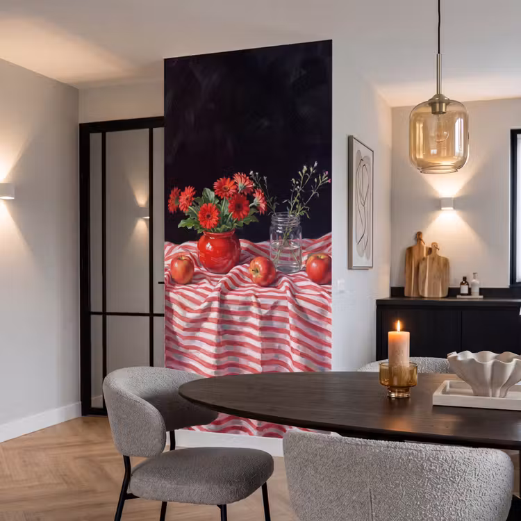 Behang - Rode bloemen - Vaas — 5