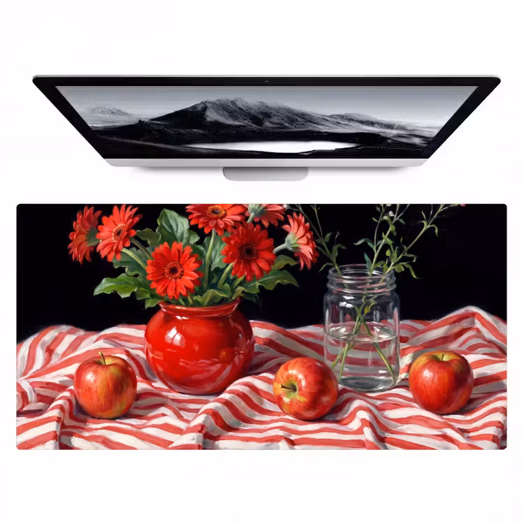 Bureau onderlegger - Rode bloemen - Vaas — 1