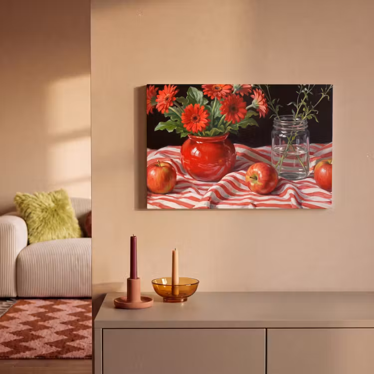 Canvas schilderij - Rode bloemen - Vaas — 1