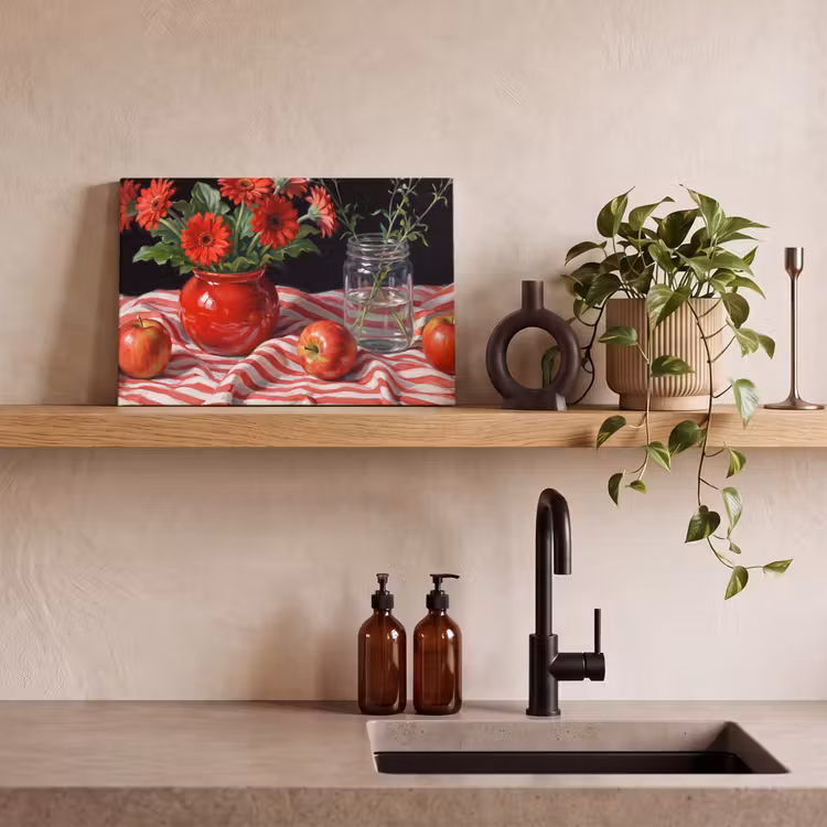 Canvas schilderij - Rode bloemen - Vaas — 3