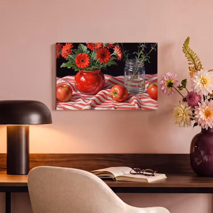 Canvas schilderij - Rode bloemen - Vaas — 5