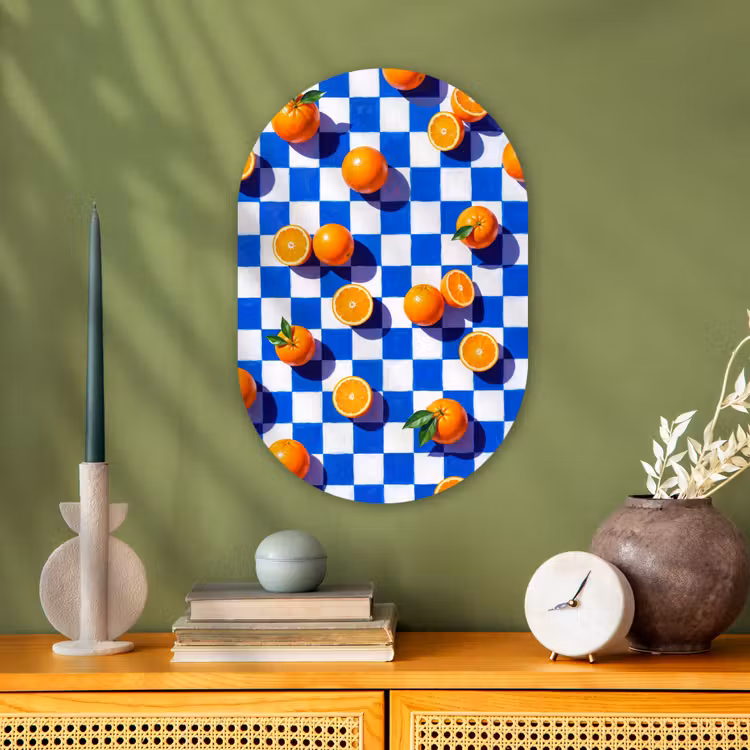 Muurovaal - Kunststof - Sinaasappel - Geruit - Eten — 1
