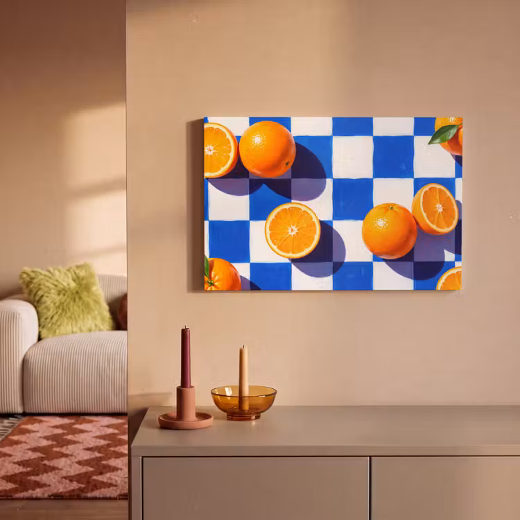 Canvas schilderij - Sinaasappel - Geruit - Eten — 1