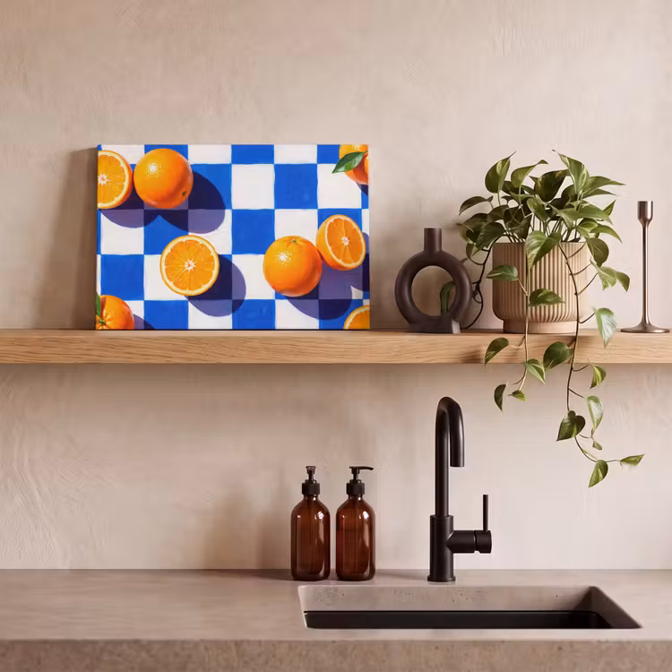 Canvas schilderij - Sinaasappel - Geruit - Eten — 3