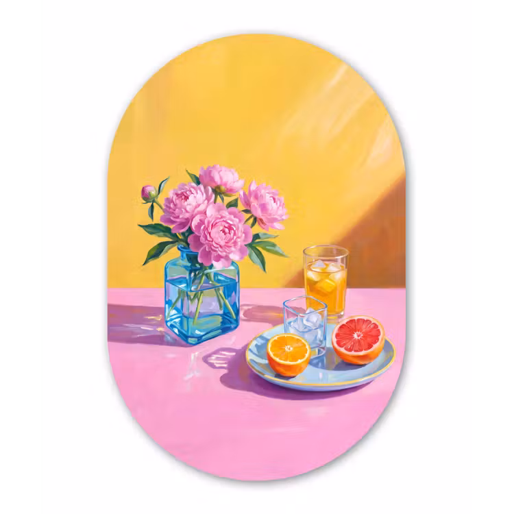 Muurovaal - Glas - Bloemen - Roze - Modern — 1