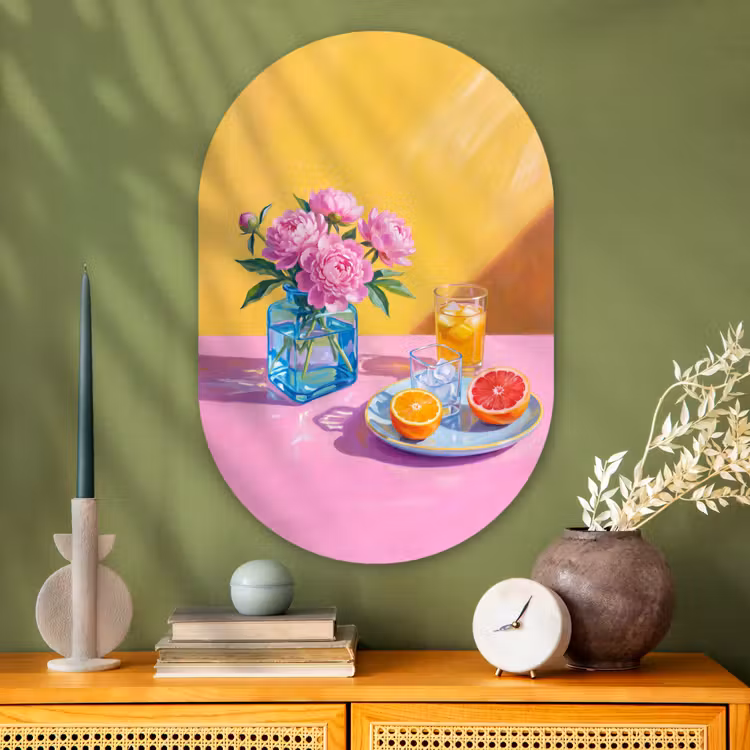 Muurovaal - Glas - Bloemen - Roze - Modern — 2