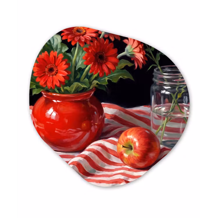 Organisch schilderij - Glas - Rode bloemen - Vaas — 1