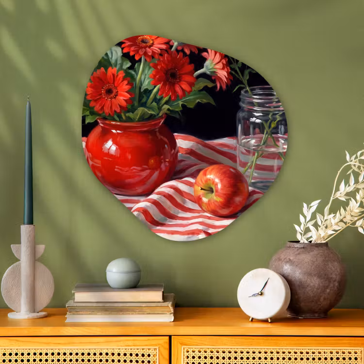 Organisch schilderij - Glas - Rode bloemen - Vaas — 2