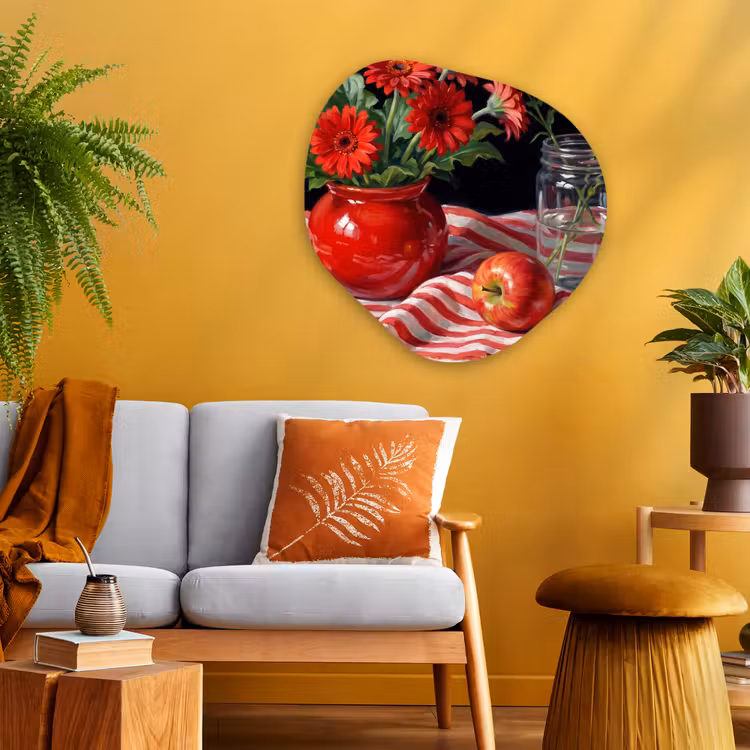Organisch schilderij - Glas - Rode bloemen - Vaas — 3