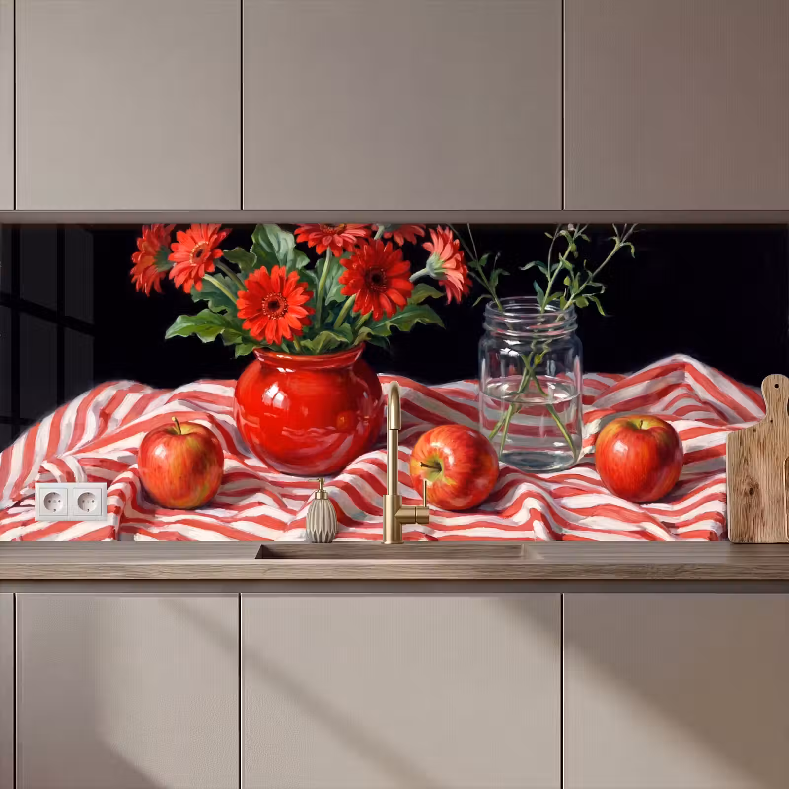 Keuken achterwand - Rode bloemen - Vaas — 1