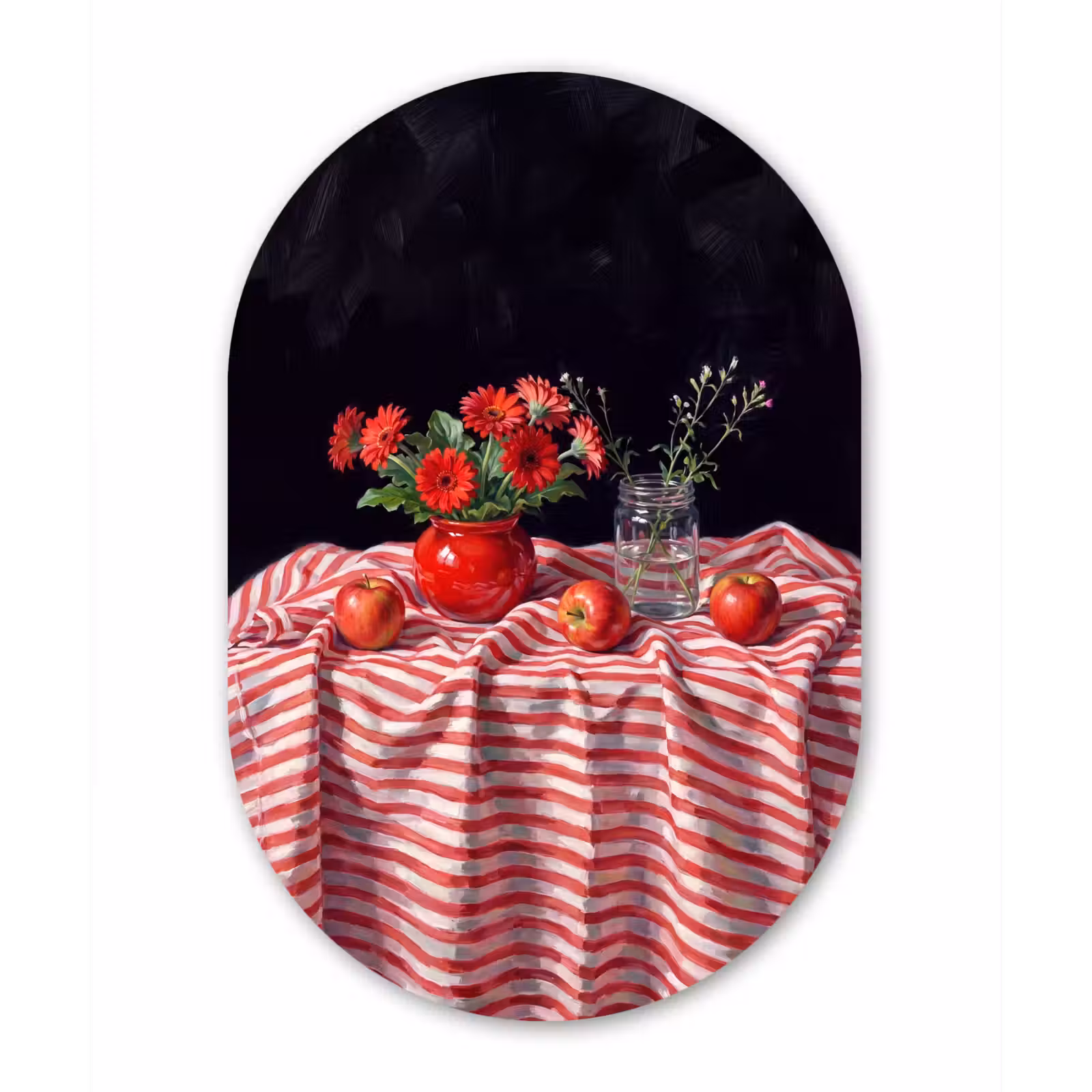 Muurovaal - Glas - Rode bloemen - Vaas — 1