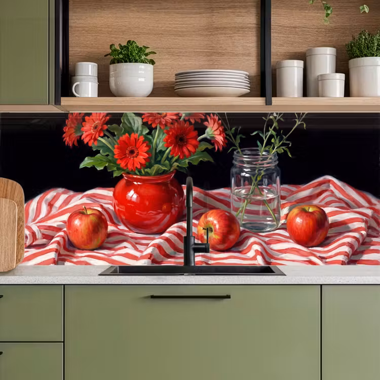 Keuken achterwand - Rode bloemen - Vaas — 5