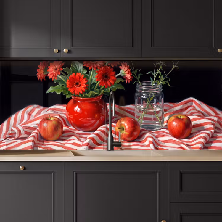 Keuken achterwand - Rode bloemen - Vaas — 6