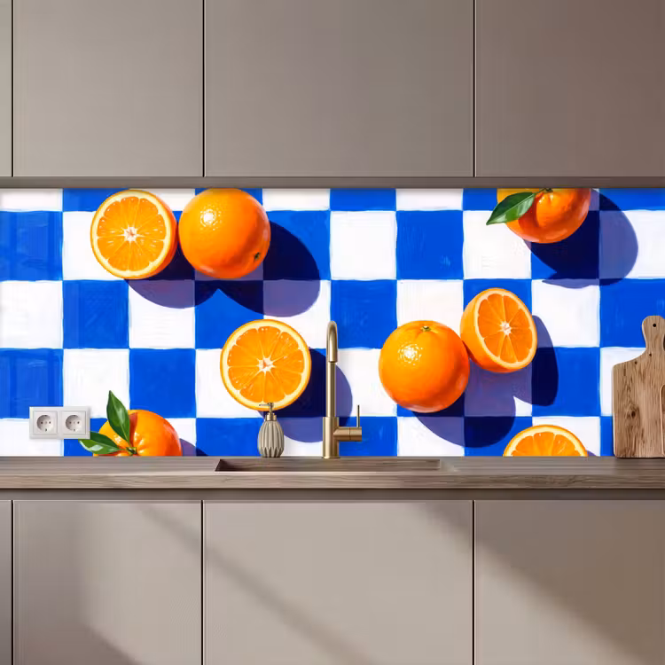 Keuken achterwand - Sinaasappel - Geruit - Eten — 1