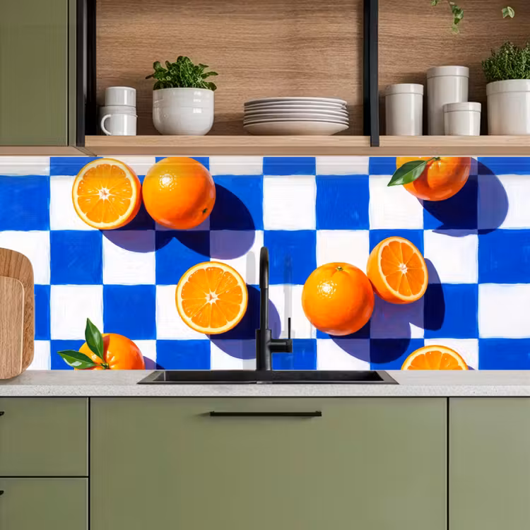 Keuken achterwand - Sinaasappel - Geruit - Eten — 5