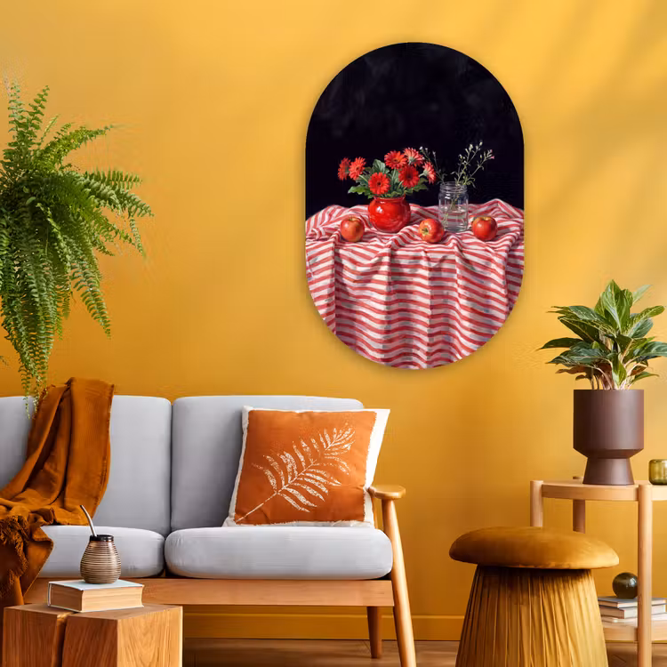 Muurovaal - Glas - Rode bloemen - Vaas — 3