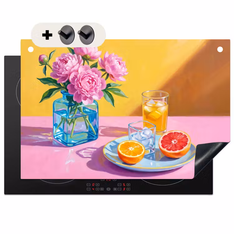 Inductie beschermer en spatscherm (2in1) - Bloemen - Roze - Modern — 1