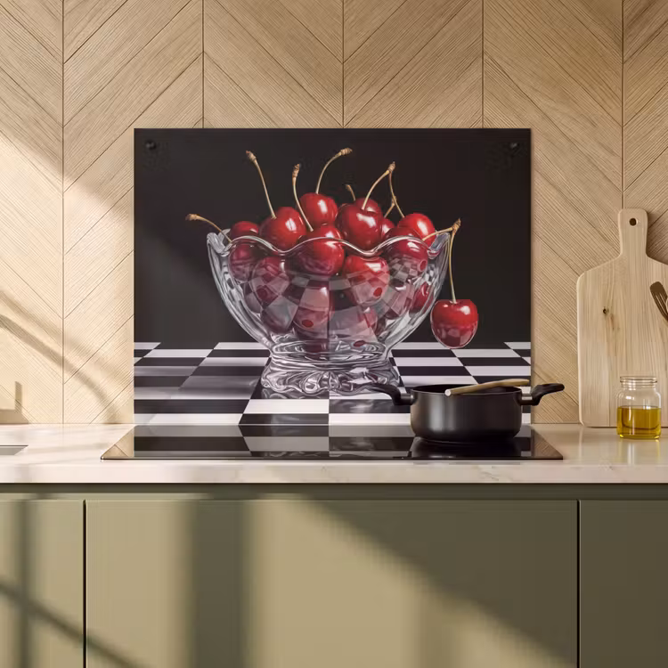 Inductie beschermer en spatscherm (2in1) - Eten - Kersen - Rood — 2