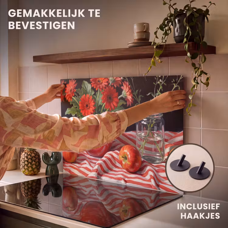 Inductie beschermer en spatscherm (2in1) - Rode bloemen - Vaas — 7