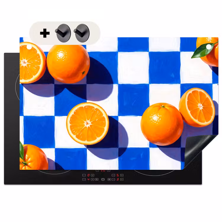 Inductie beschermer en spatscherm (2in1) - Sinaasappel - Geruit - Eten — 1