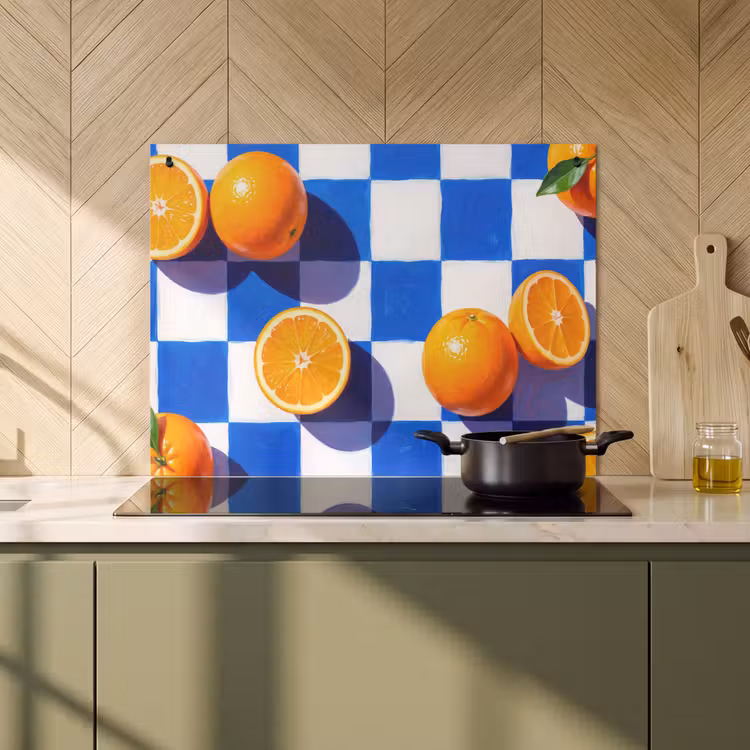 Inductie beschermer en spatscherm (2in1) - Sinaasappel - Geruit - Eten — 2