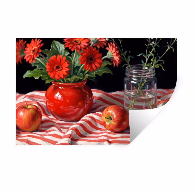 Muursticker - Rode bloemen - Vaas — 1