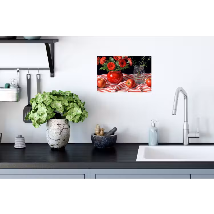 Muursticker - Rode bloemen - Vaas — 2