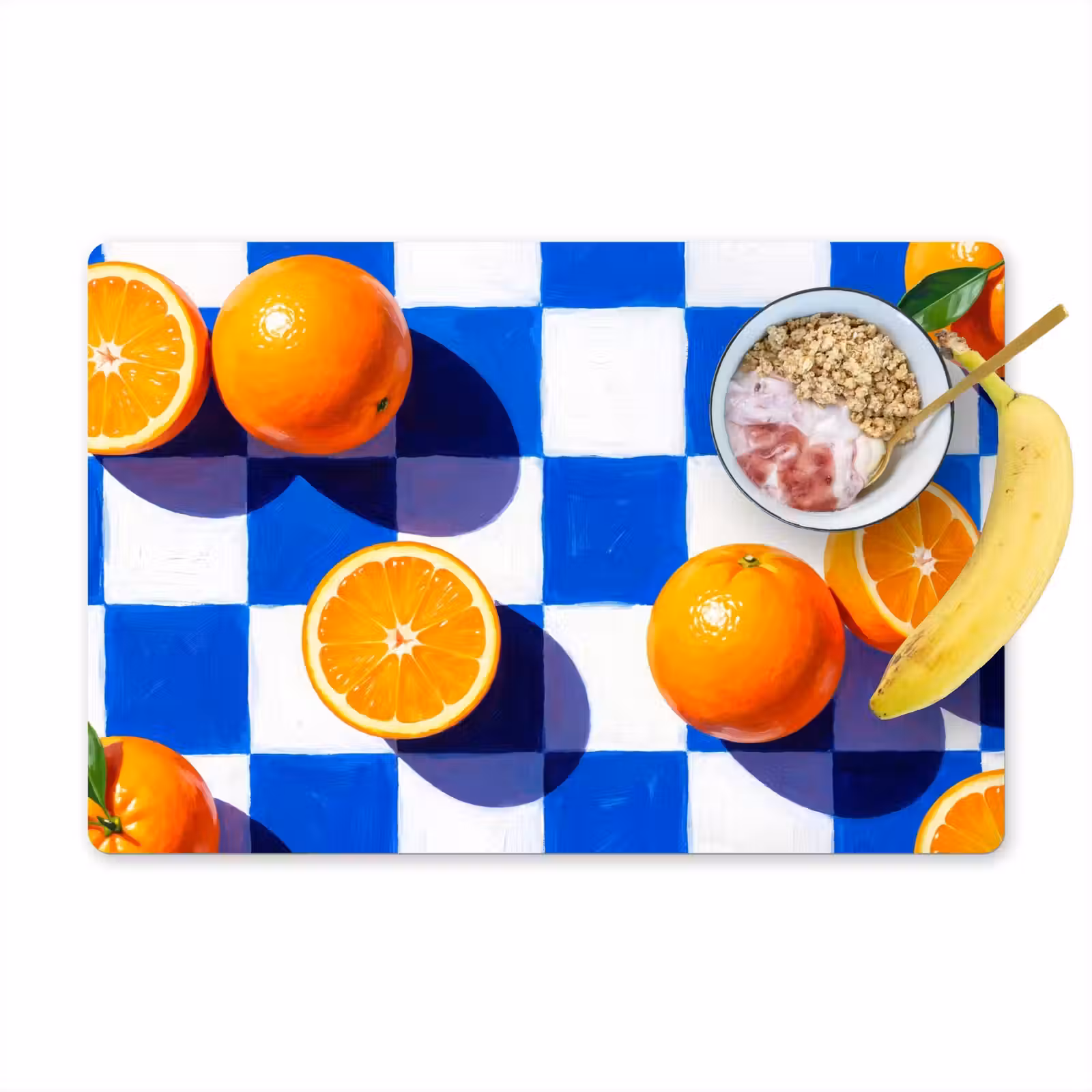 Placemat - 6 stuks - Sinaasappel - Geruit - Eten — 1