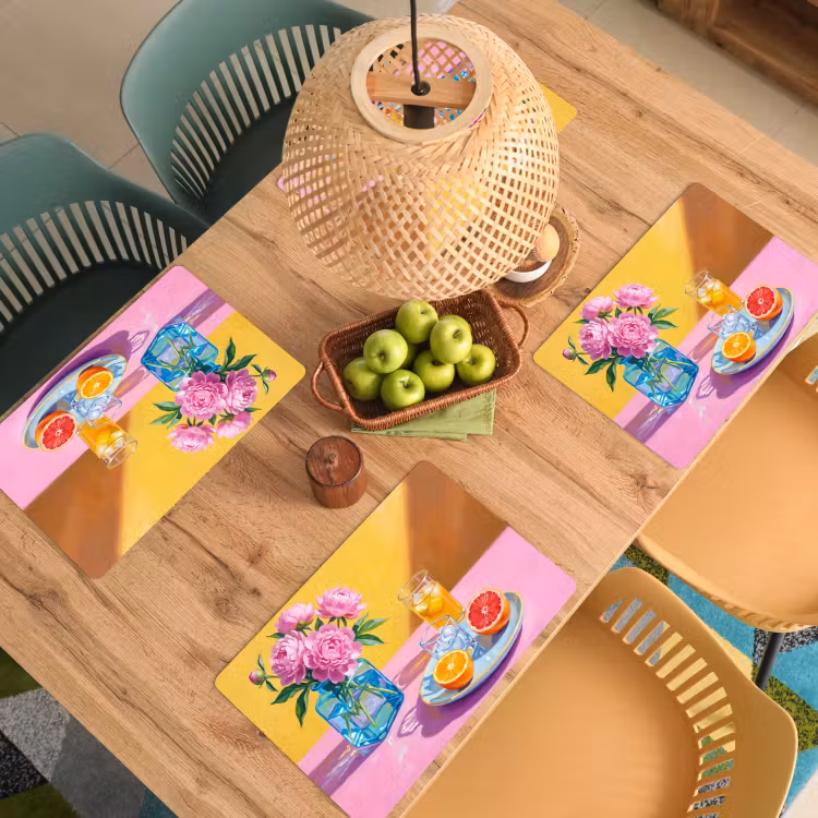 Placemat - 6 stuks - Bloemen - Roze - Modern — 6