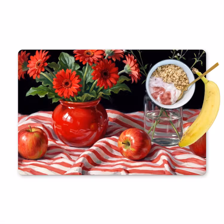 Placemat - 6 stuks - Rode bloemen - Vaas — 1