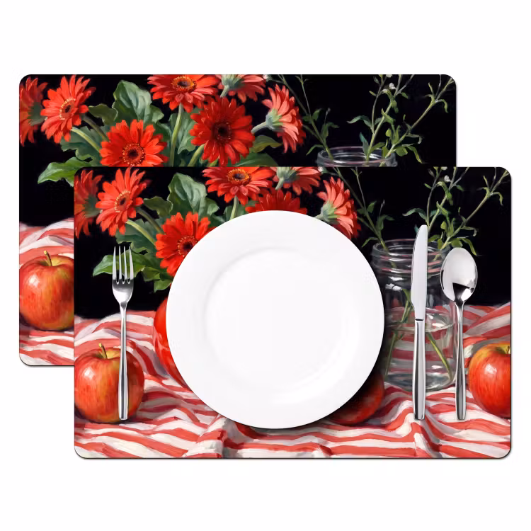 Placemat - 6 stuks - Rode bloemen - Vaas — 2